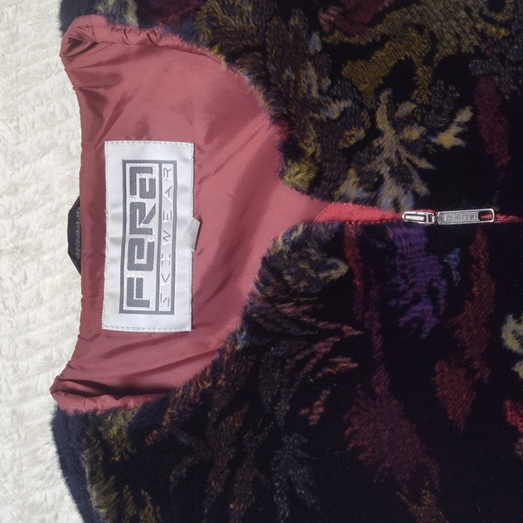 Vintage 80s FERA Skiwear Faux Fur Vest Colorful Novelty Print Size 16 - Picture 3 of 10